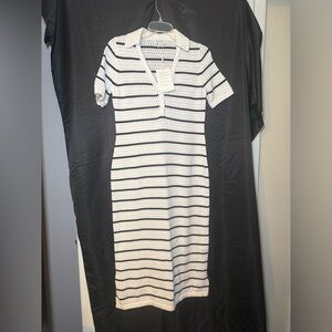 Seraphine Maternity Sz 6 Maxi Knit Dress Black White Stripe Open Weave NWT